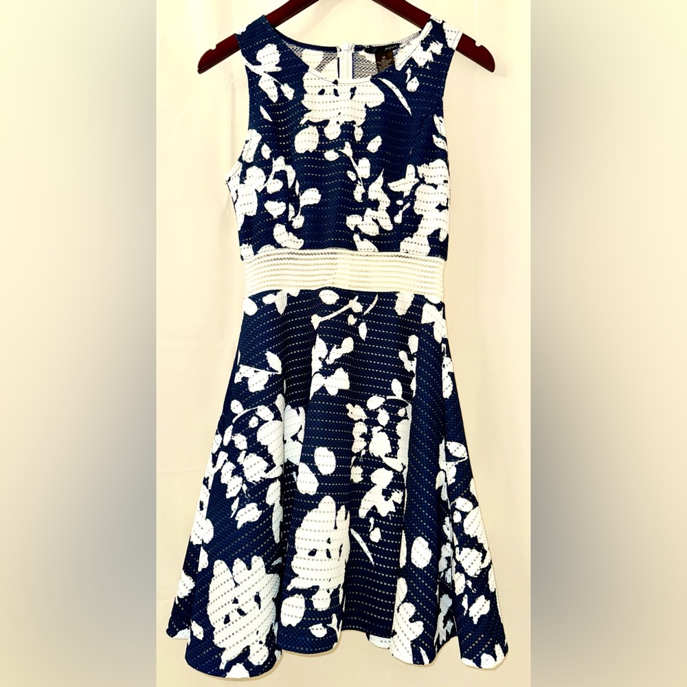 Aqua Blue and White Floral Mini Dress